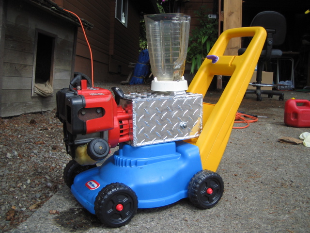 Gas-Powered Blender in Toy Lawn Mower